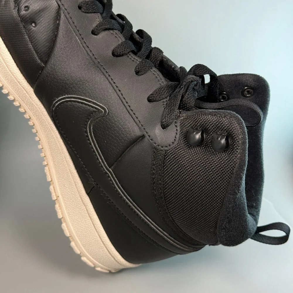 Nike Court Vision Mid Winter Mens 10.5 10 1/2 Sneaker Black White Leather Shoes